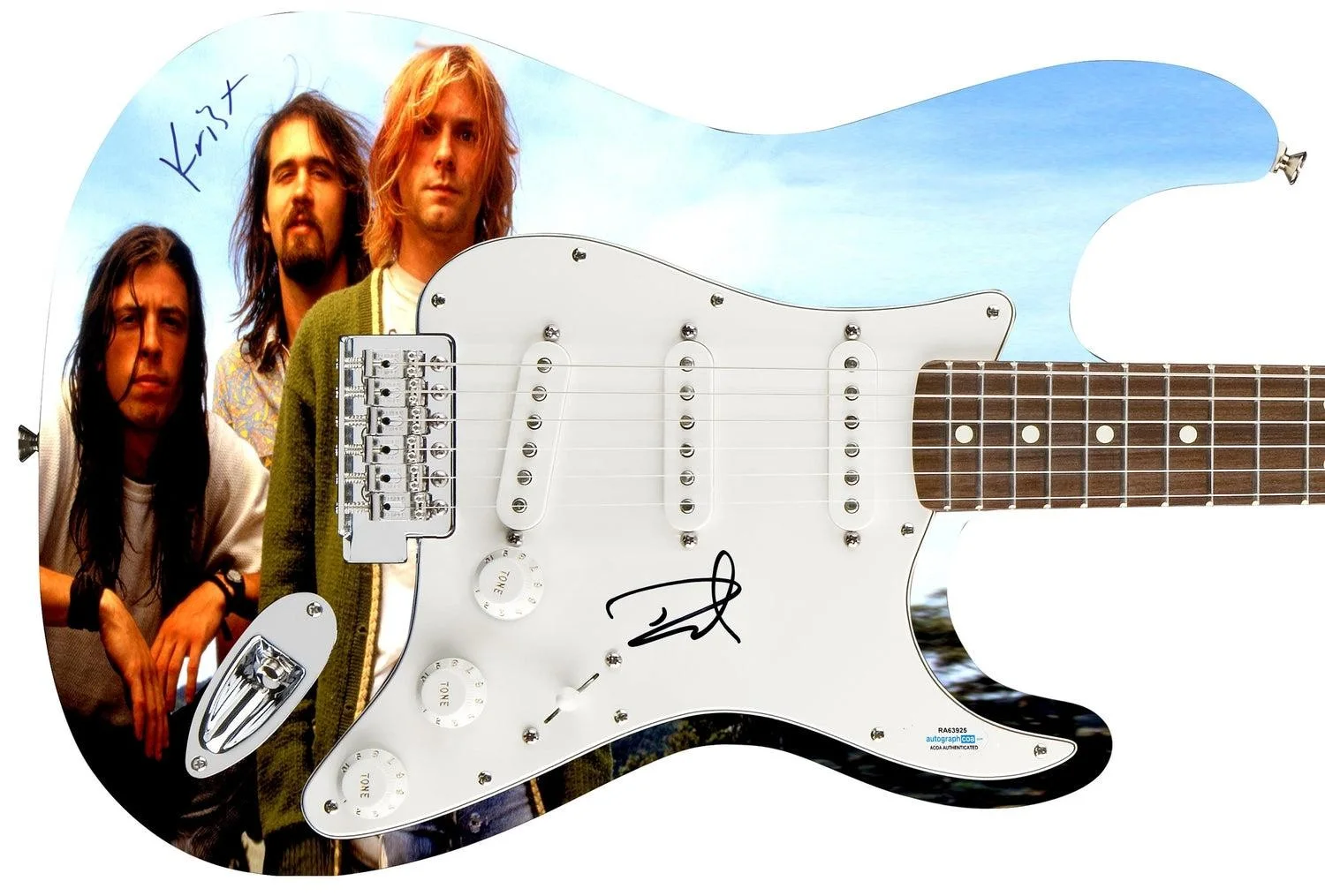 Nirvana Signed Autographed Graphics Vintage Photo Strat Guitar ACOA, image 3