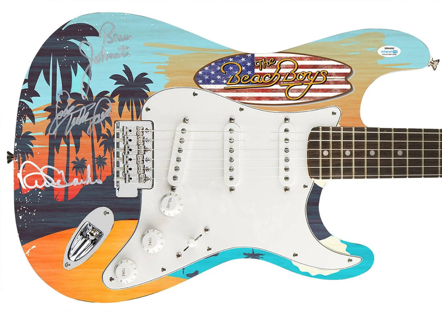 The Beach Boys Autographed Beach Photo Graphics Fender Guitar Exact Proof ACOA, изображение 2