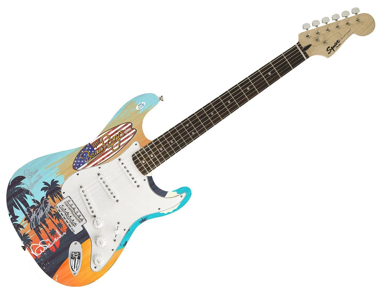 The Beach Boys Autographed Beach Photo Graphics Fender Guitar Exact Proof ACOA, изображение 3