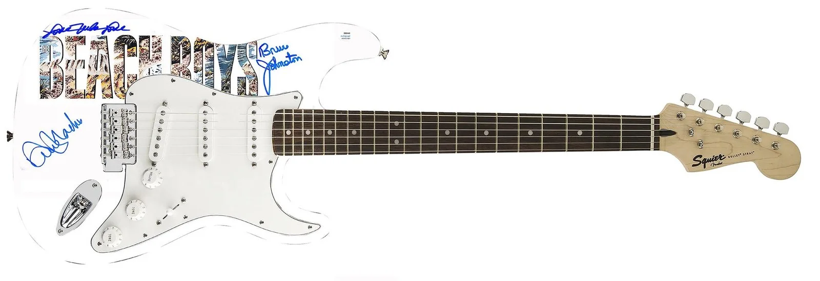 The Beach Boys Autographed Band Logo Photo Graphics Fender Guitar Exact Proof, image 2