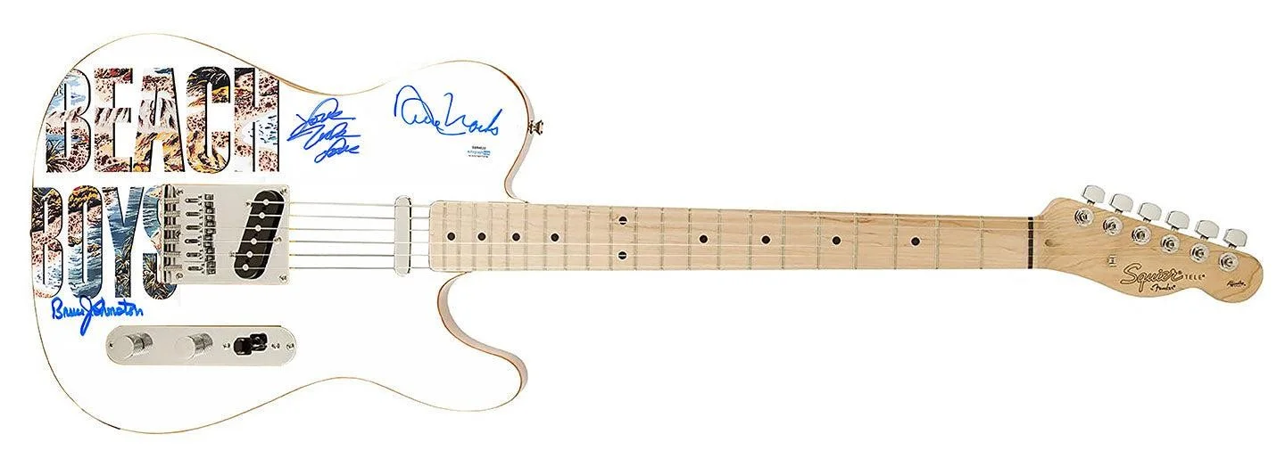 The Beach Boys Autographed Beach Logo Photo Graphics Fender Guitar Exact Proof A, image 3