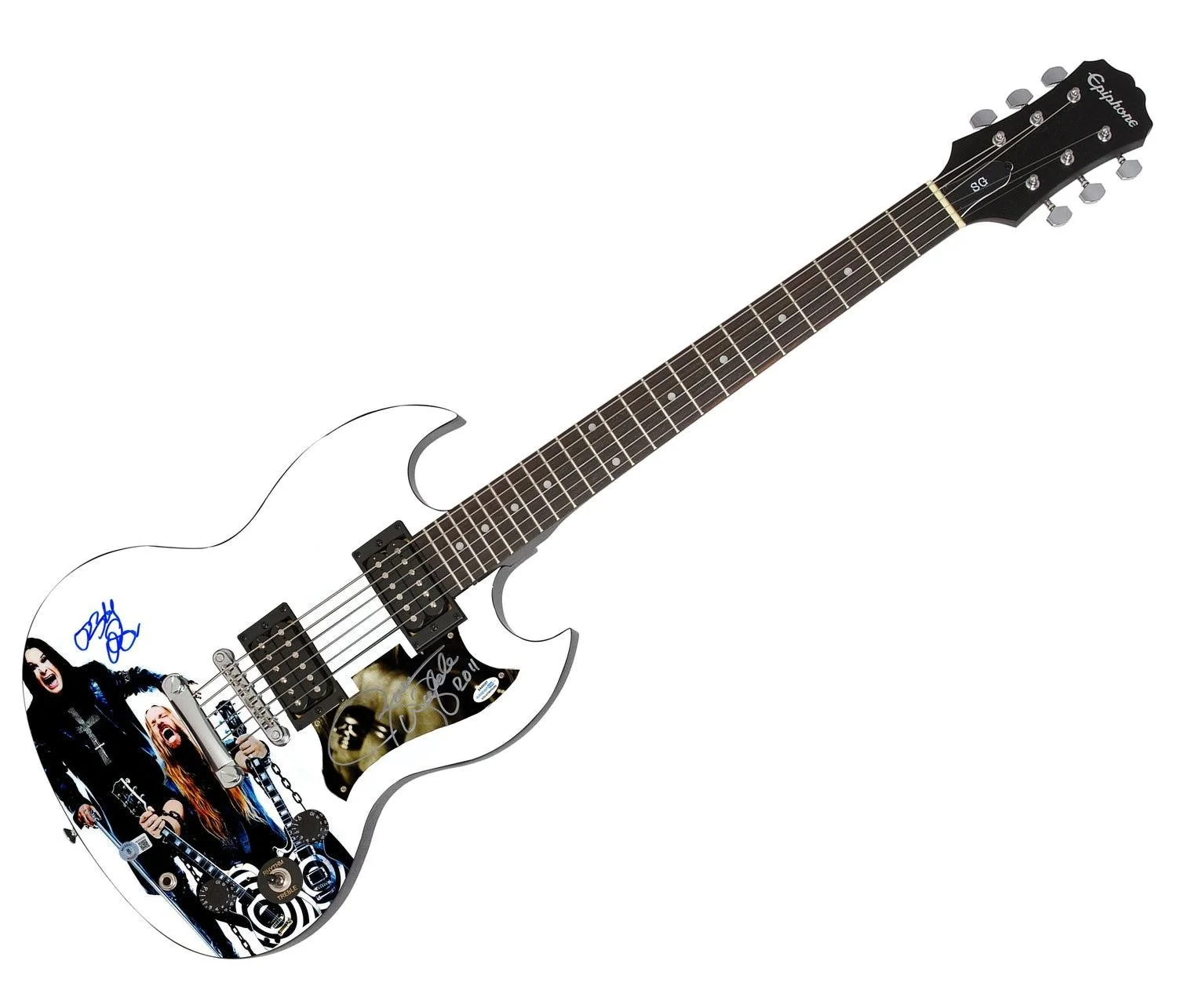 Ozzy Osbourne Zakk Wylde Autographed Epiphone SG Graphics Photo Guitar BAS Witne, изображение 3