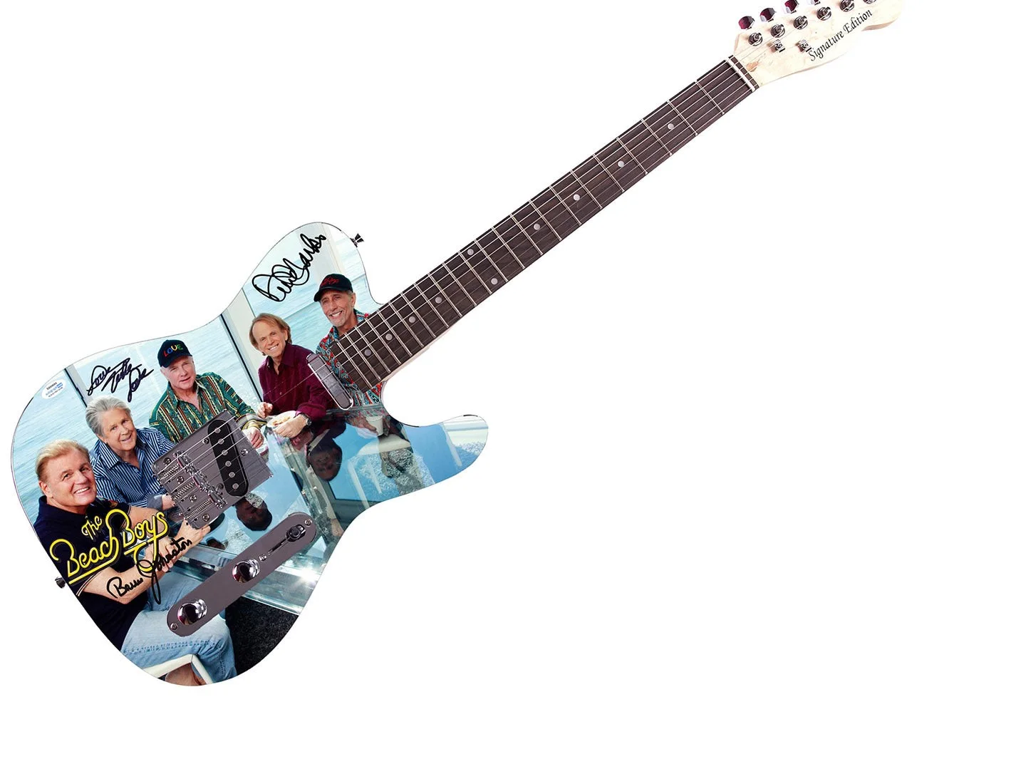 The Beach Boys Autographed Graphics Album Group Photo Guitar ACOA Exact Proof, image 2