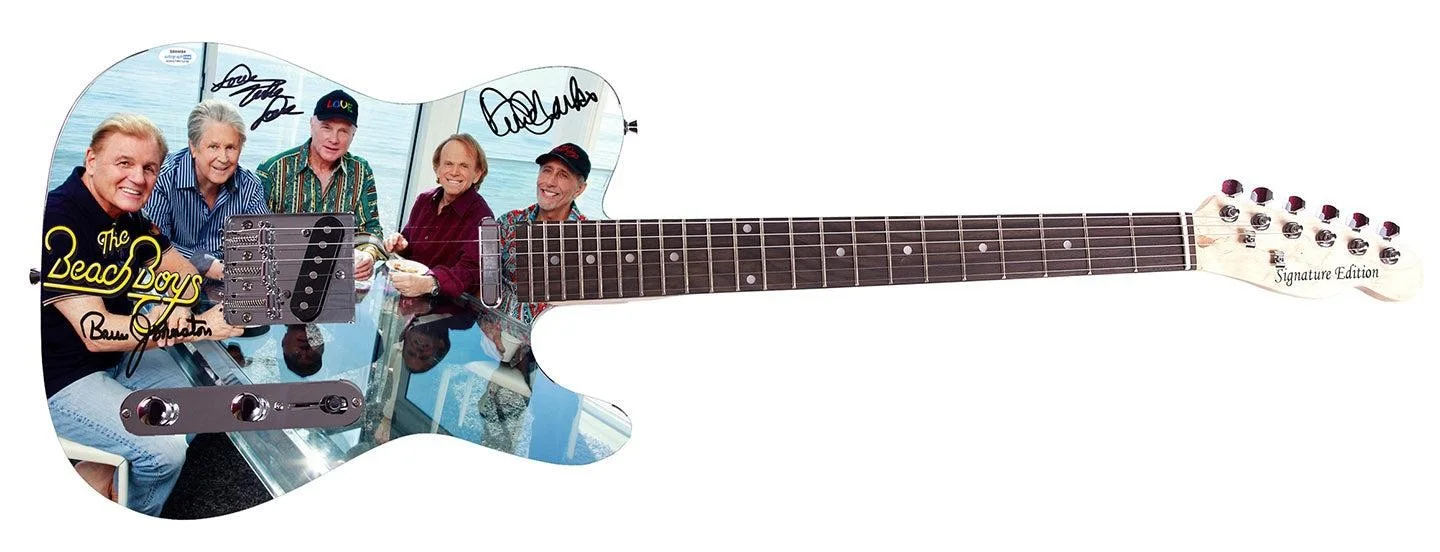 The Beach Boys Autographed Graphics Album Group Photo Guitar ACOA Exact Proof, image 3