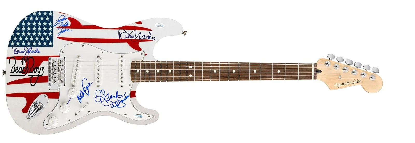 The Beach Boys Autographed USA Surfin Graphics Photo Guitar ACOA Exact Proof, изображение 2