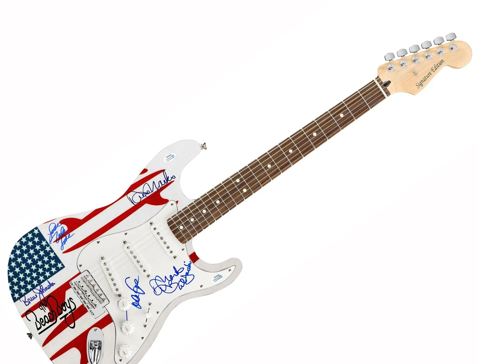 The Beach Boys Autographed USA Surfin Graphics Photo Guitar ACOA Exact Proof, изображение 3