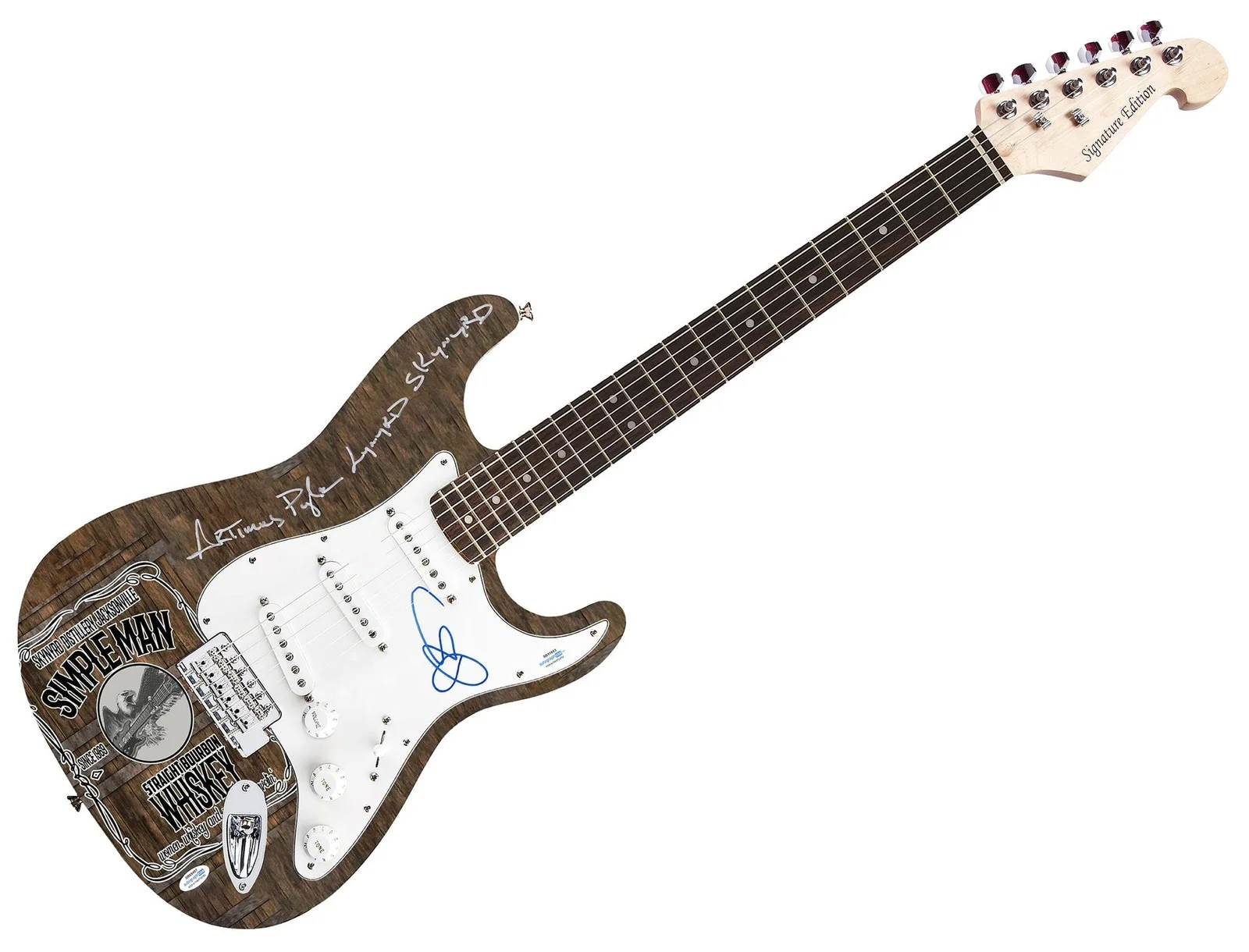 Lynyrd Skynyrd Johnny Van Zant Artimus Pyle Autographed Guitar Exact Proof ACOA, image 2