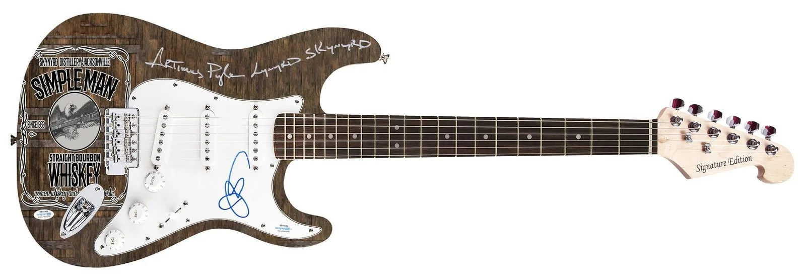 Lynyrd Skynyrd Johnny Van Zant Artimus Pyle Autographed Guitar Exact Proof ACOA, image 4