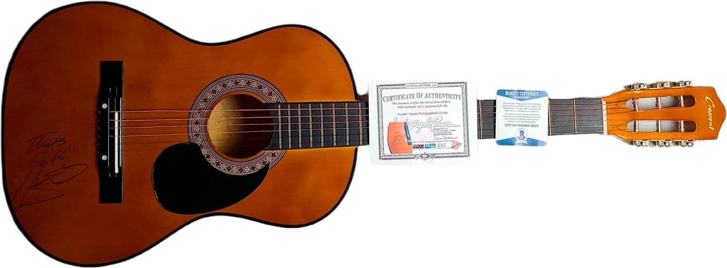 Hunter Hayes Signed Autographed Crescent Acoustic Guitar BAS Beckett, image 2