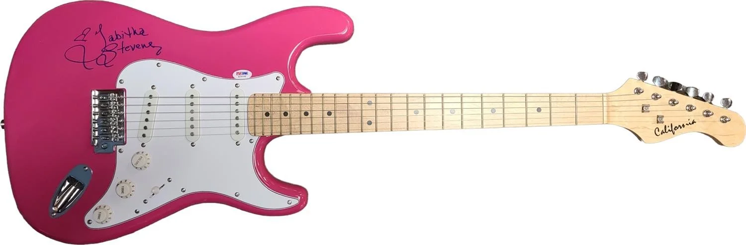 Tabitha Stevens Porn Star Signed Hot Pink Electric Guitar PSA, image 2