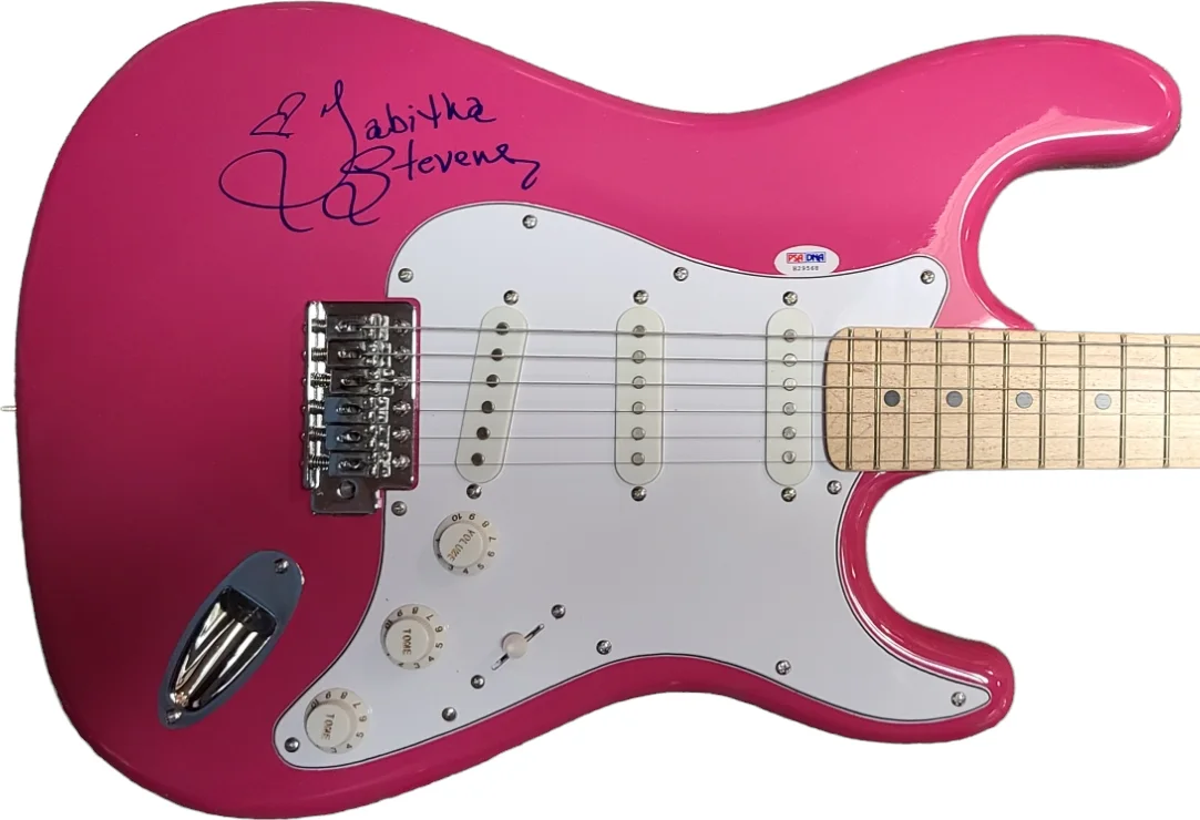Tabitha Stevens Porn Star Signed Hot Pink Electric Guitar PSA, image 3