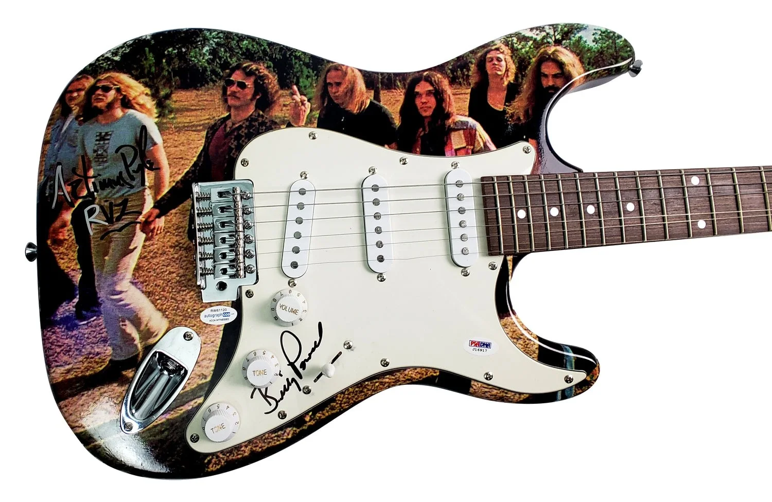 Lynyrd Skynyrd Artimus Pyle Signed Autographed Graphics Photo Guitar, изображение 2