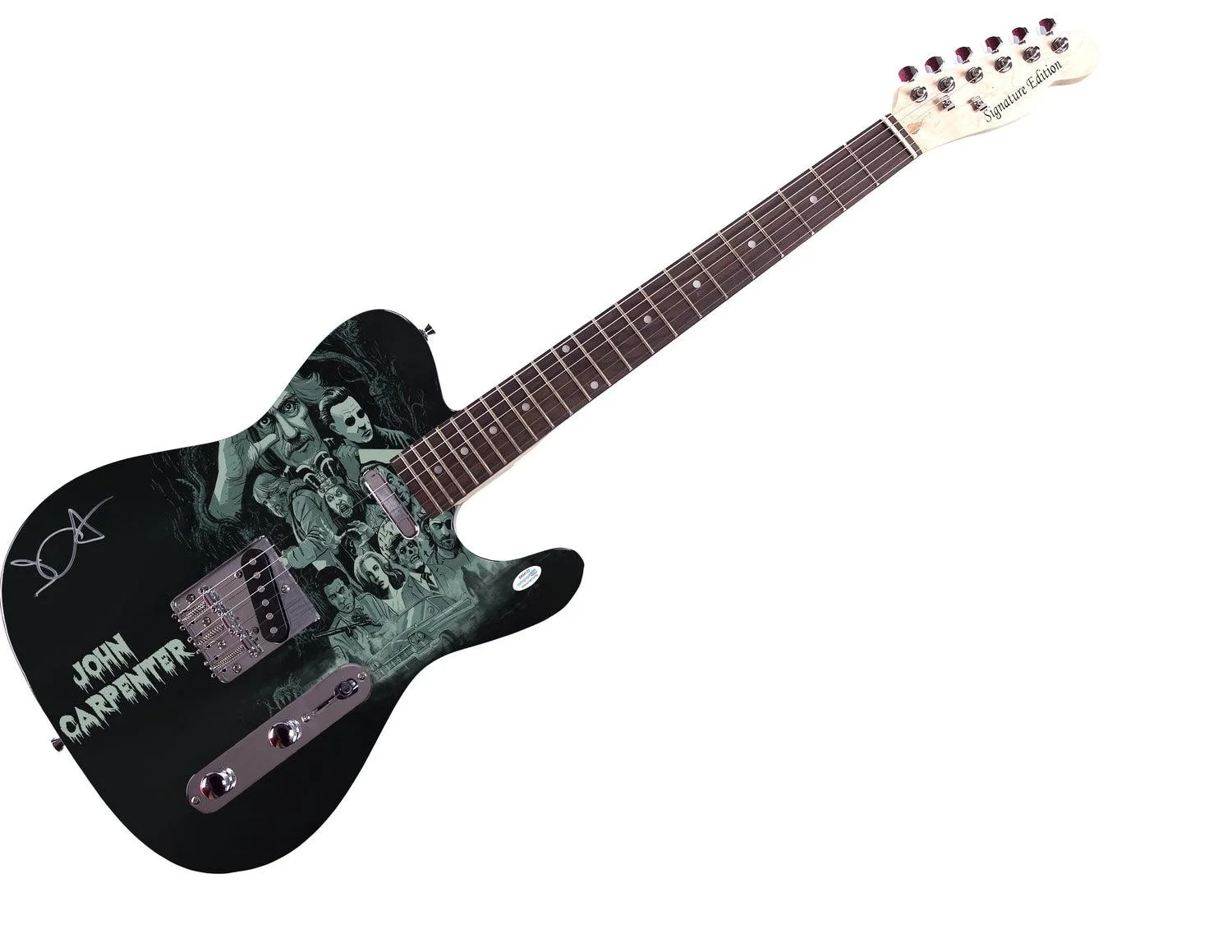 John Carpenter Signed Custom Graphics Photo Guitar ACOA, image 3
