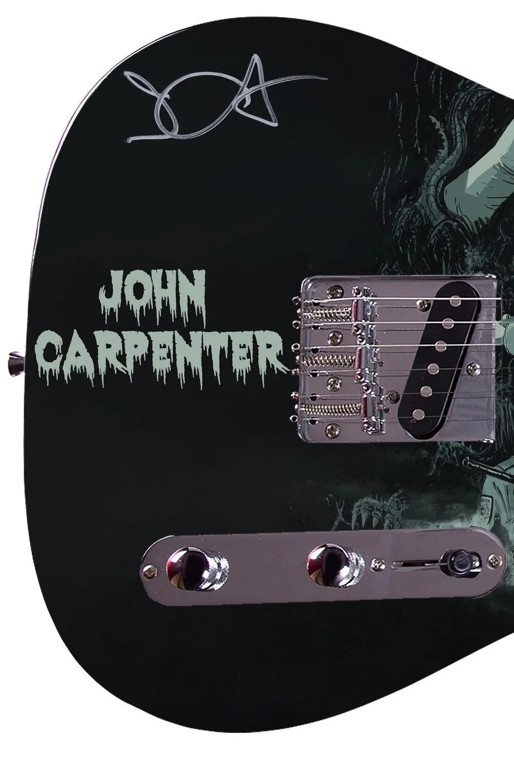 John Carpenter Signed Custom Graphics Photo Guitar ACOA, image 4