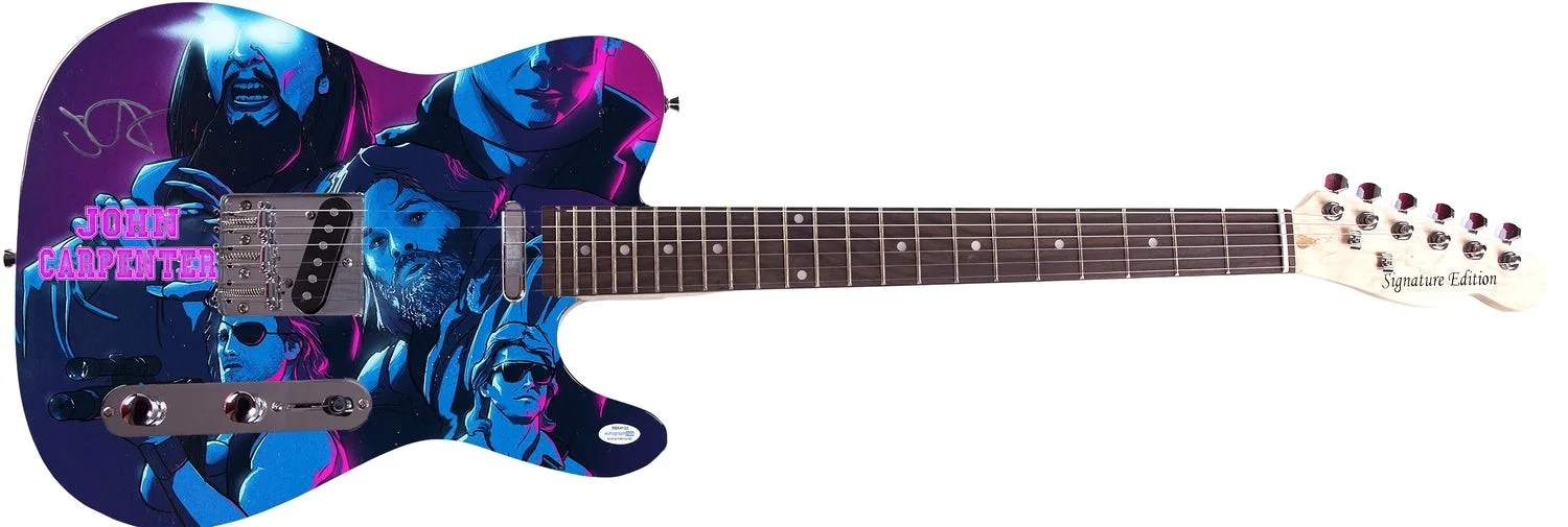 John Carpenter Signed Custom Graphics Photo Guitar ACOA, image 2