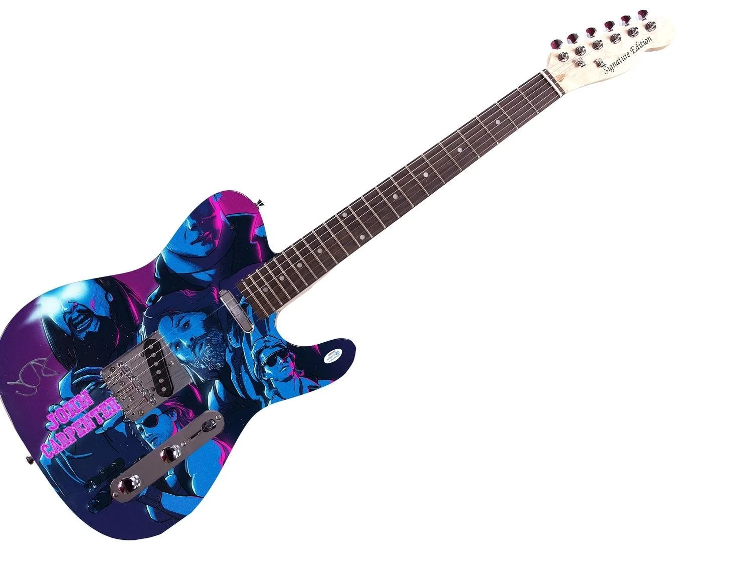 John Carpenter Signed Custom Graphics Photo Guitar ACOA, image 3