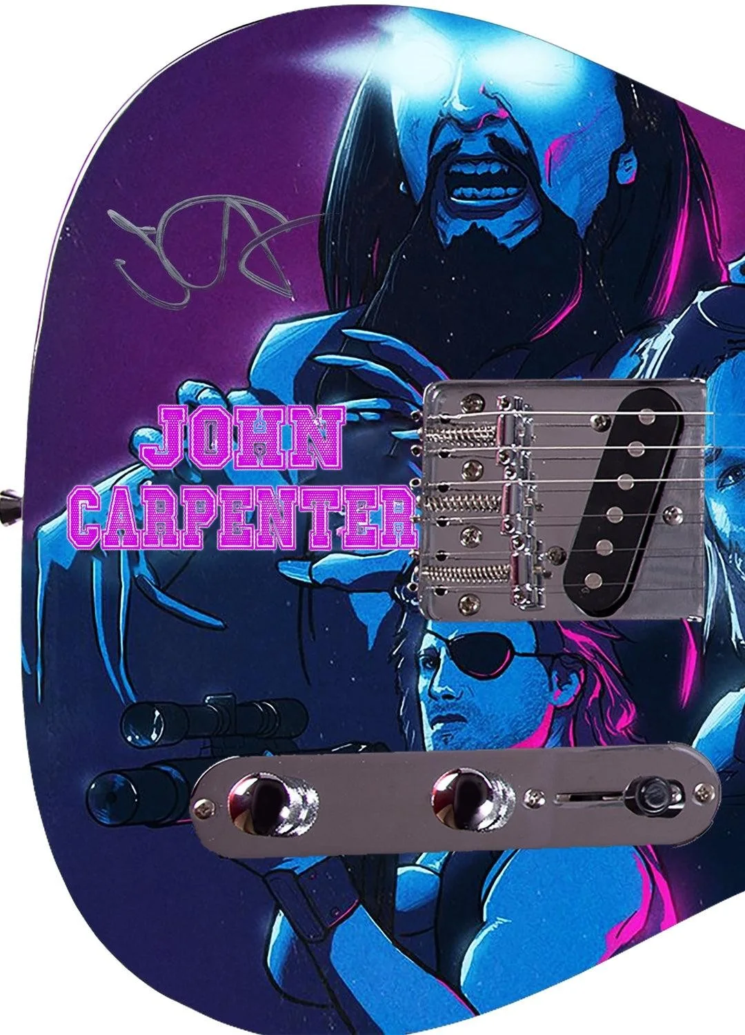 John Carpenter Signed Custom Graphics Photo Guitar ACOA, image 4