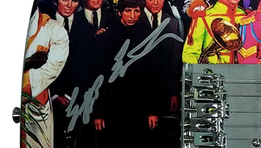 Beatles Producer Geoff Emerick Signed Autographed Custom Graphics Photo Guitar, image 2