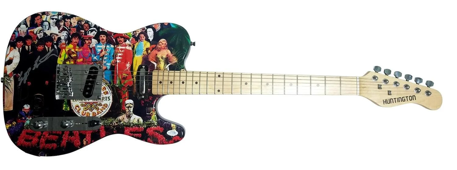 Beatles Producer Geoff Emerick Signed Autographed Custom Graphics Photo Guitar, image 3