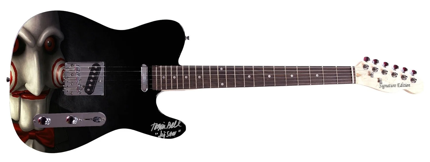 Tobin Bell Saw Jigsaw Movie Signed Custom Graphics Guitar ACOA, image 2