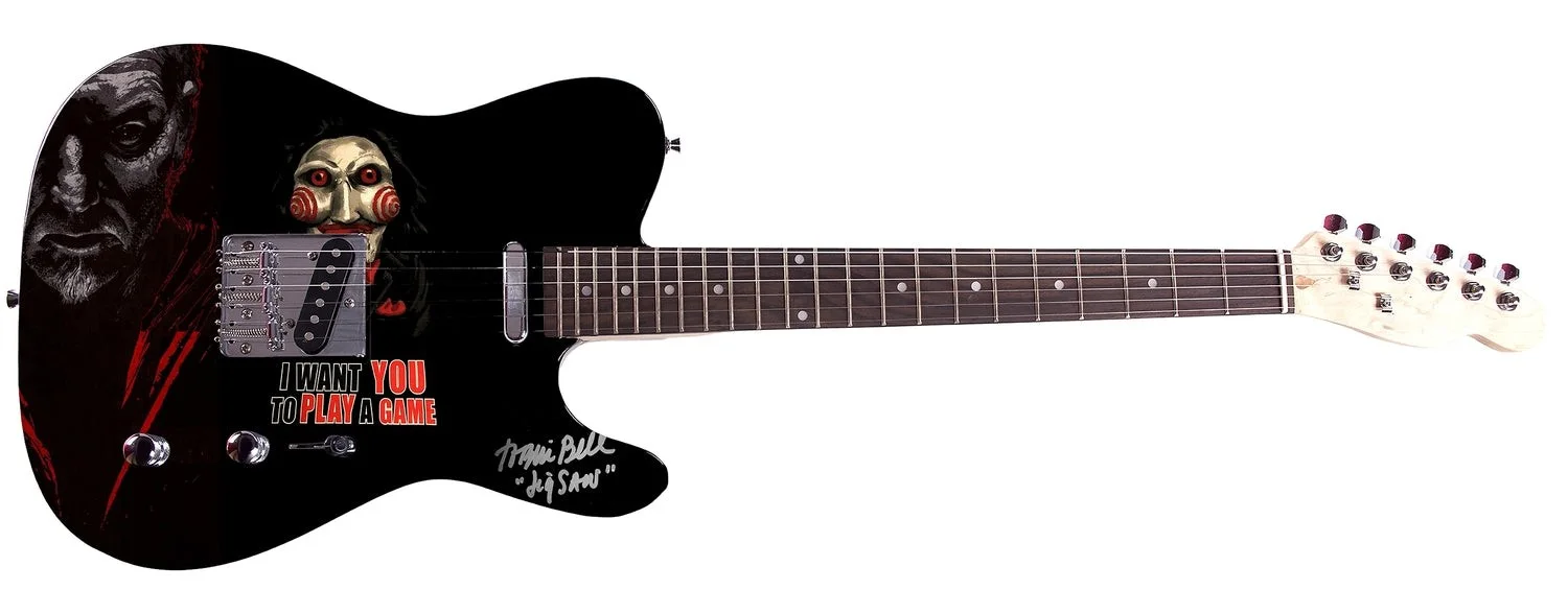 Tobin Bell Saw Jigsaw Movie Signed Custom Graphics Guitar ACOA, image 2