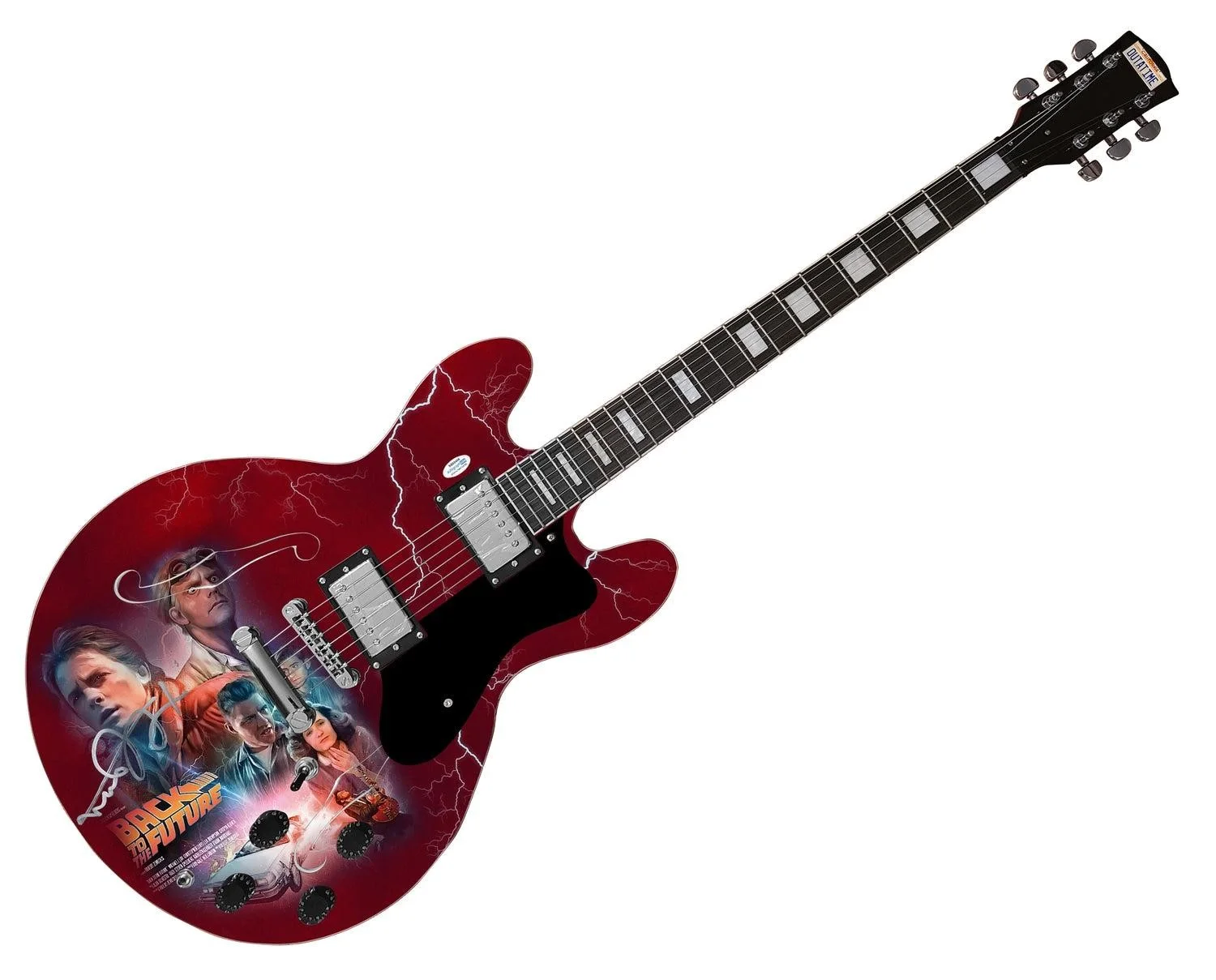 Michael J. Fox Signed Back To The Future Photo Graphics Guitar ACOA, image 3
