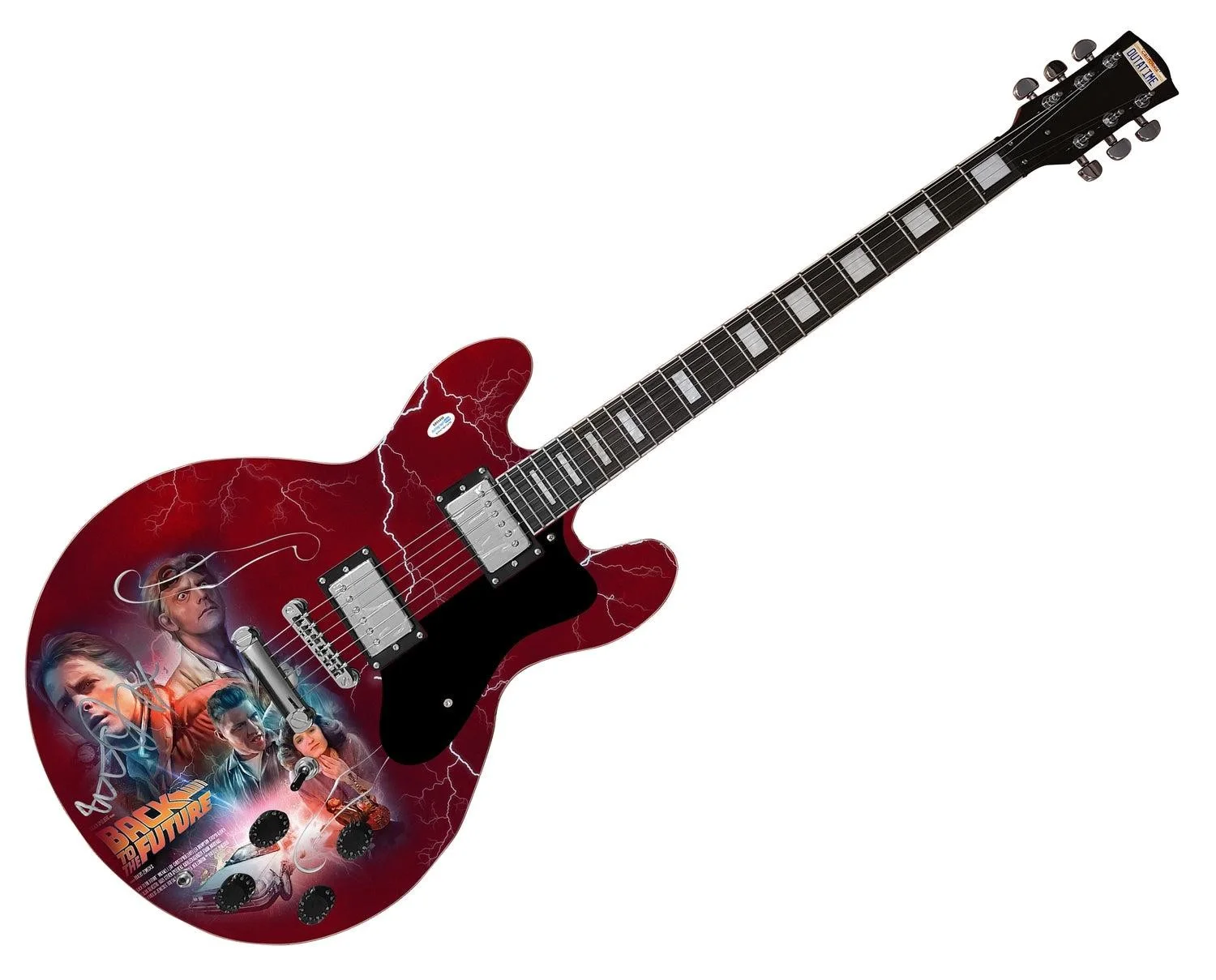 Michael J. Fox Signed Back To The Future Photo Graphics Guitar ACOA, image 3