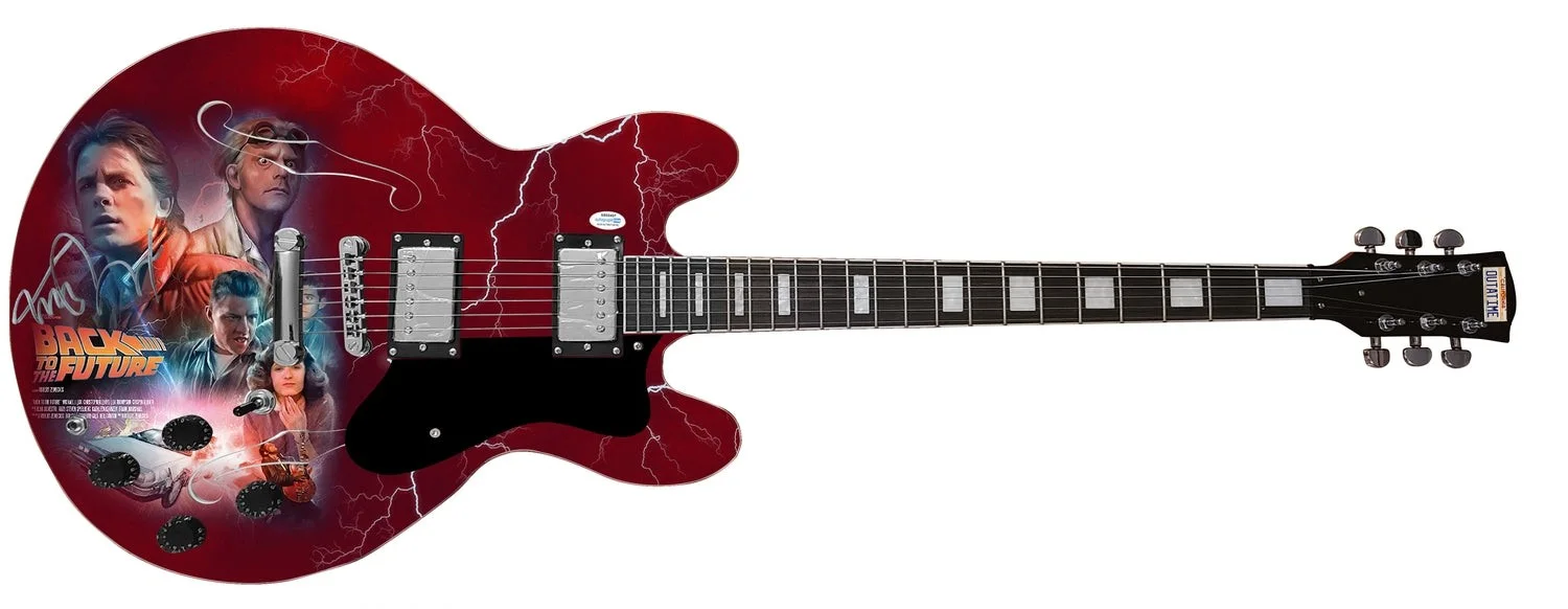 Michael J. Fox Signed Back To The Future Photo Graphics Guitar ACOA, image 2