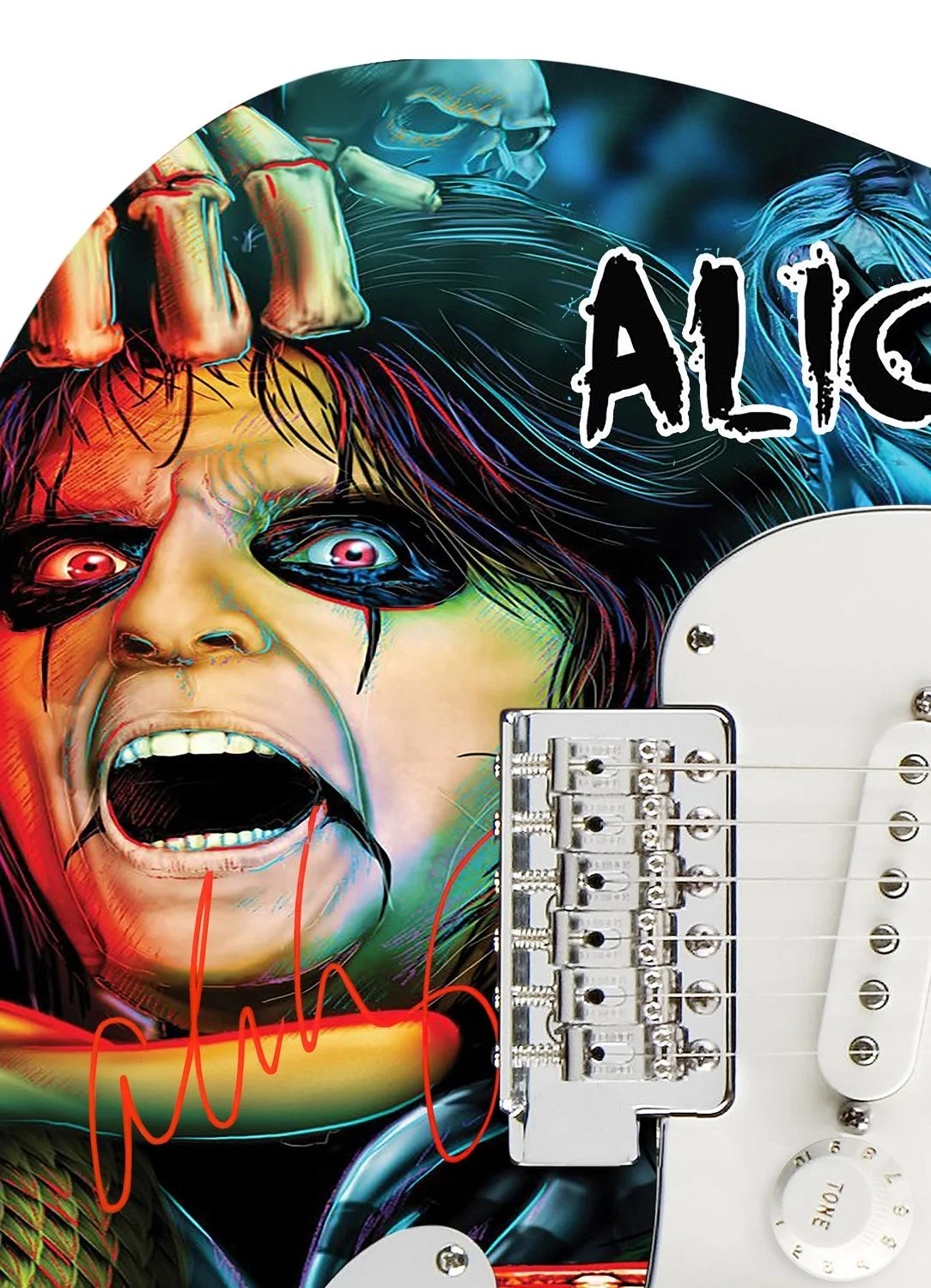 Alice Cooper Signed Skull Snakes Photo Graphics Strat Guitar ACOA, image 2