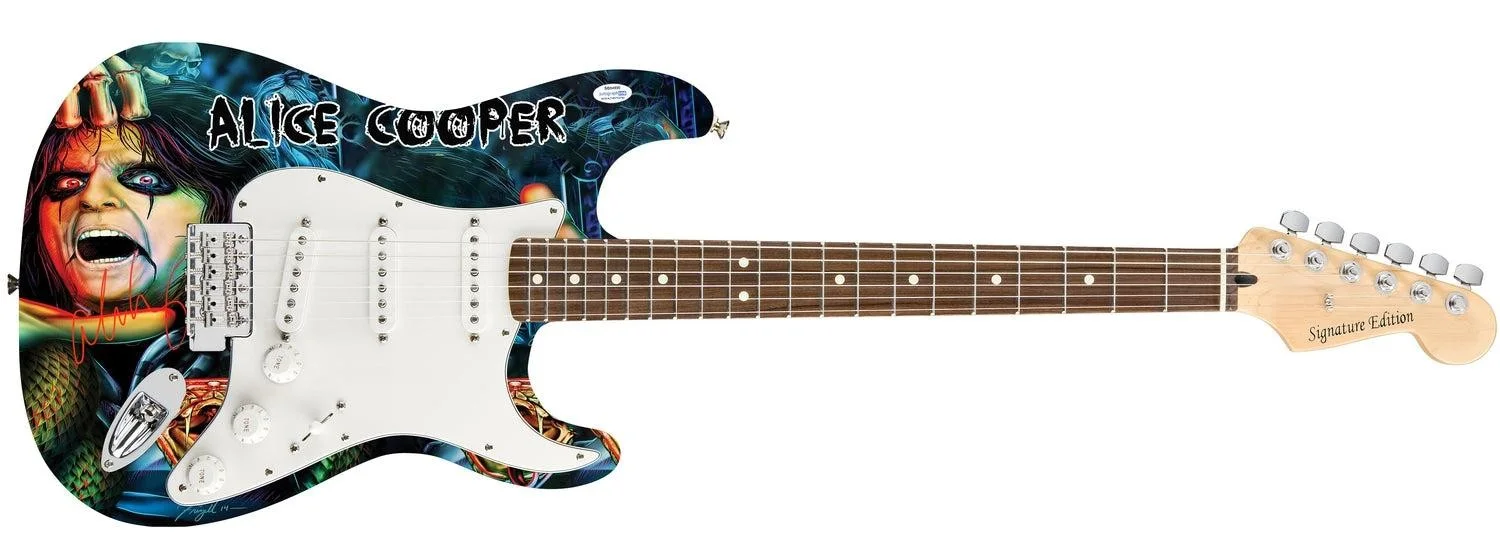 Alice Cooper Signed Skull Snakes Photo Graphics Strat Guitar ACOA, image 3