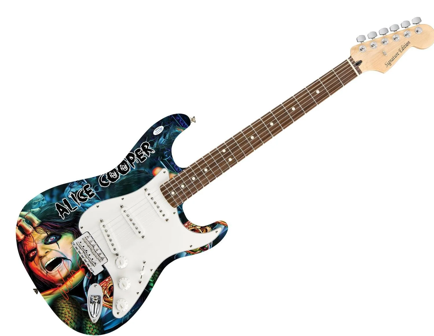 Alice Cooper Signed Skull Snakes Photo Graphics Strat Guitar ACOA, image 4