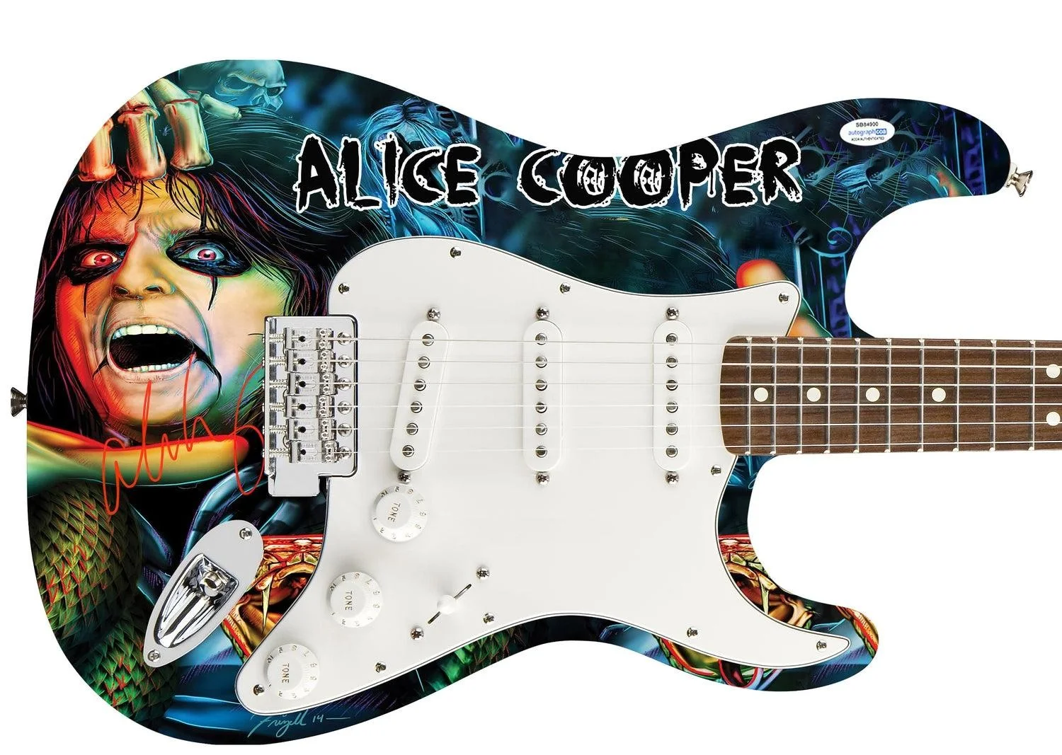 Alice Cooper Signed Skull Snakes Photo Graphics Strat Guitar ACOA, image 5