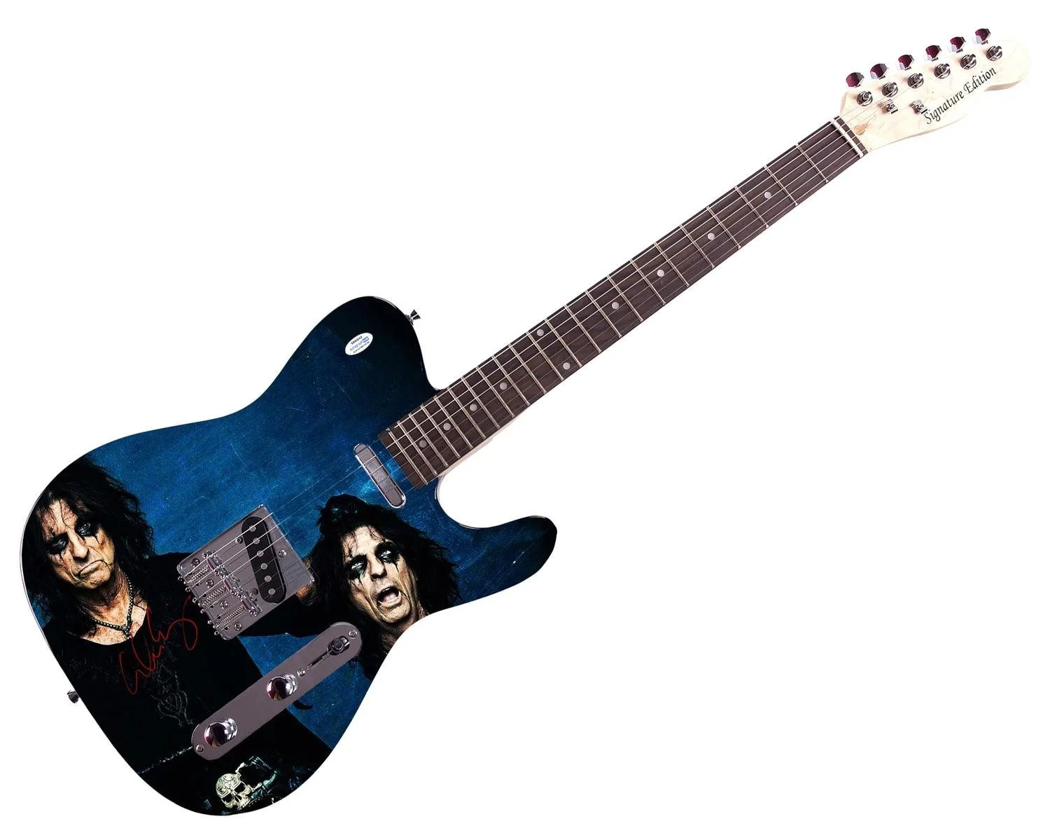Alice Cooper Autographed Headless Custom Graphics Photo Guitar, изображение 3