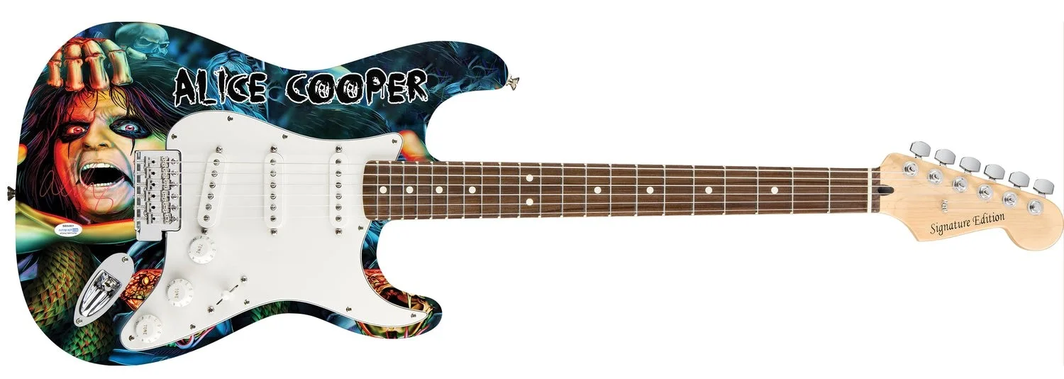 Alice Cooper Signed Skull Snakes Photo Graphics Strat Guitar ACOA, изображение 2