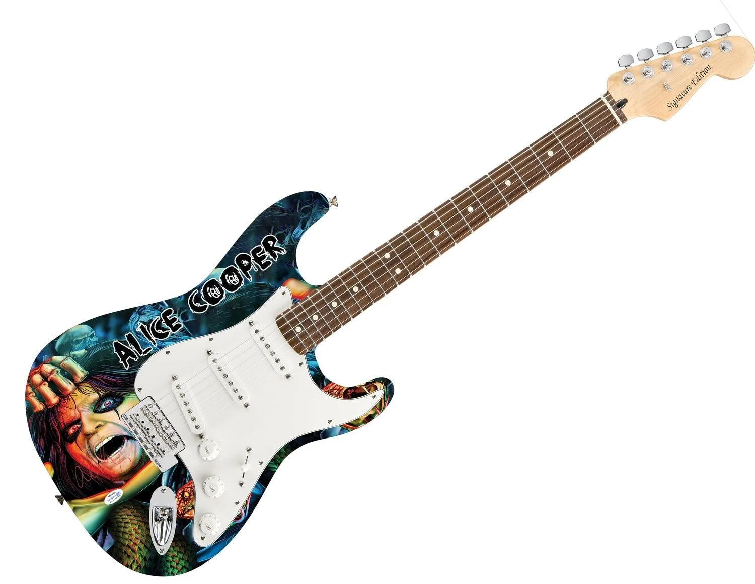 Alice Cooper Signed Skull Snakes Photo Graphics Strat Guitar ACOA, изображение 3