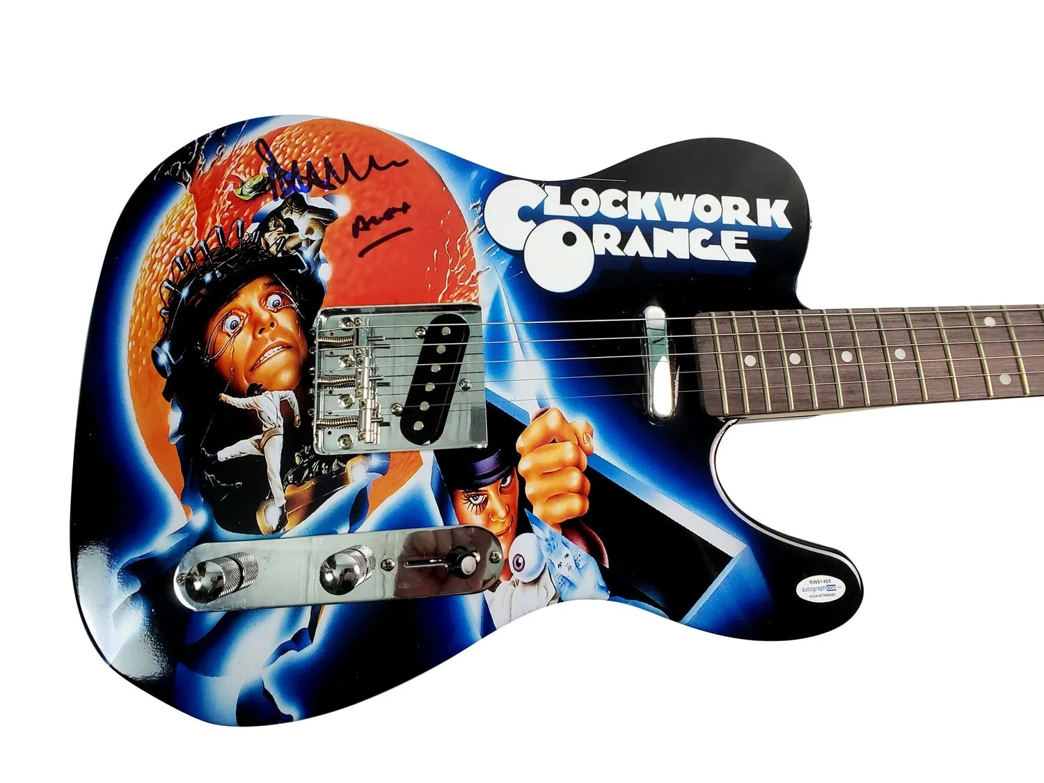 Clockwork Orange Malcolm McDowell Autographed Graphics Photo Guitar ACOA Witness, изображение 2