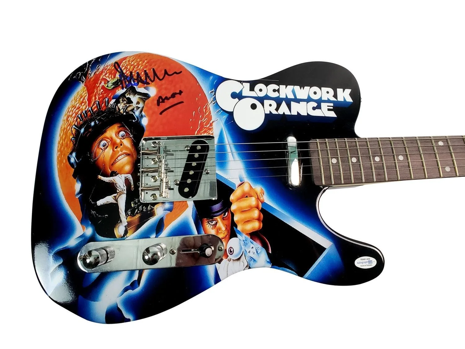 Clockwork Orange Malcolm McDowell Autographed Graphics Photo Guitar ACOA Witness, изображение 3