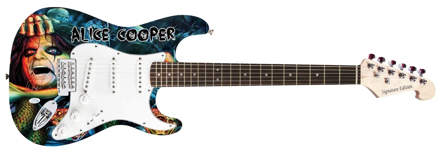 Alice Cooper Signed Autographed 1/1 Custom Photo Graphics Guitar ACOA, image 2