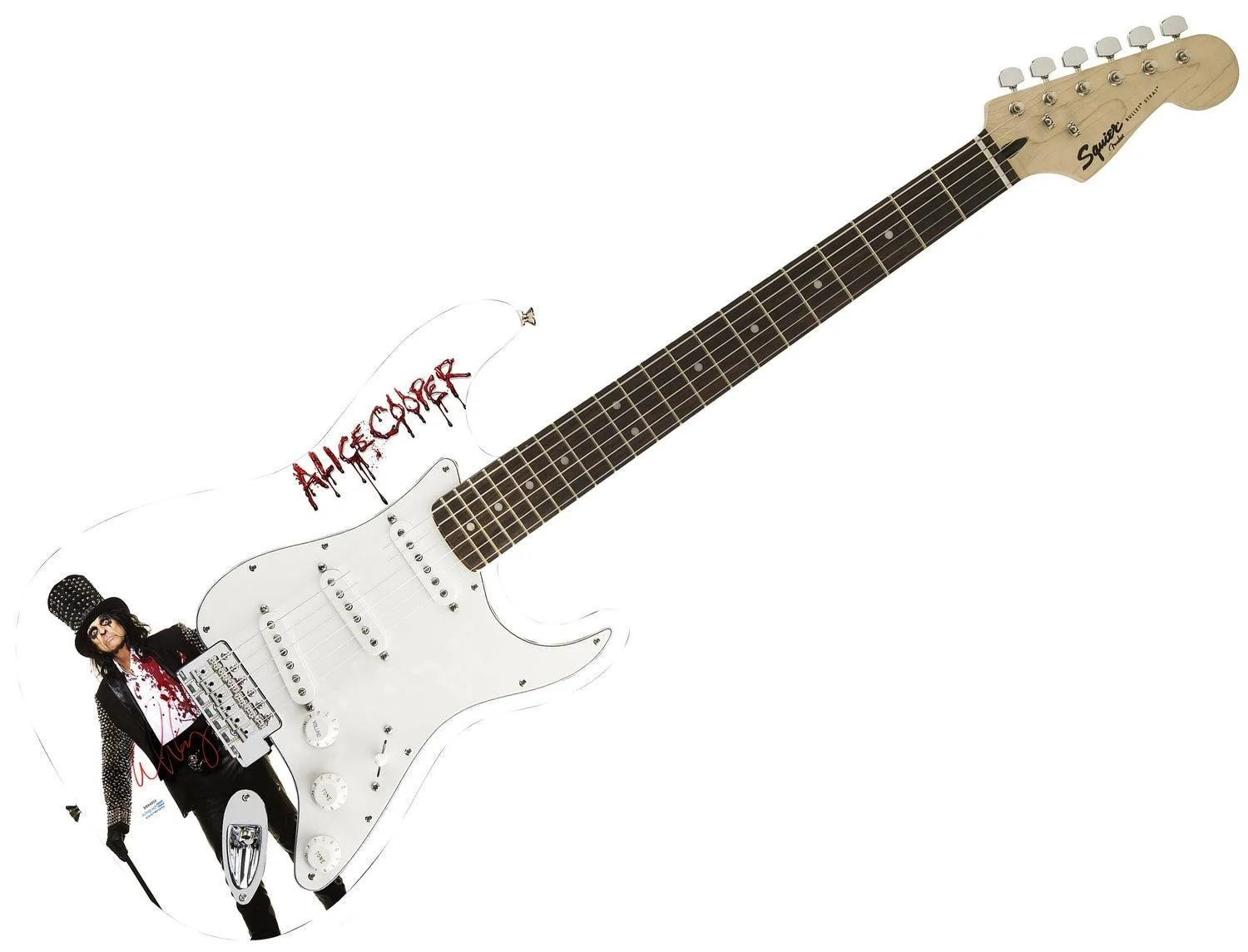 Alice Cooper Signed Autographed Cane Photo Graphics Fender Guitar, image 3