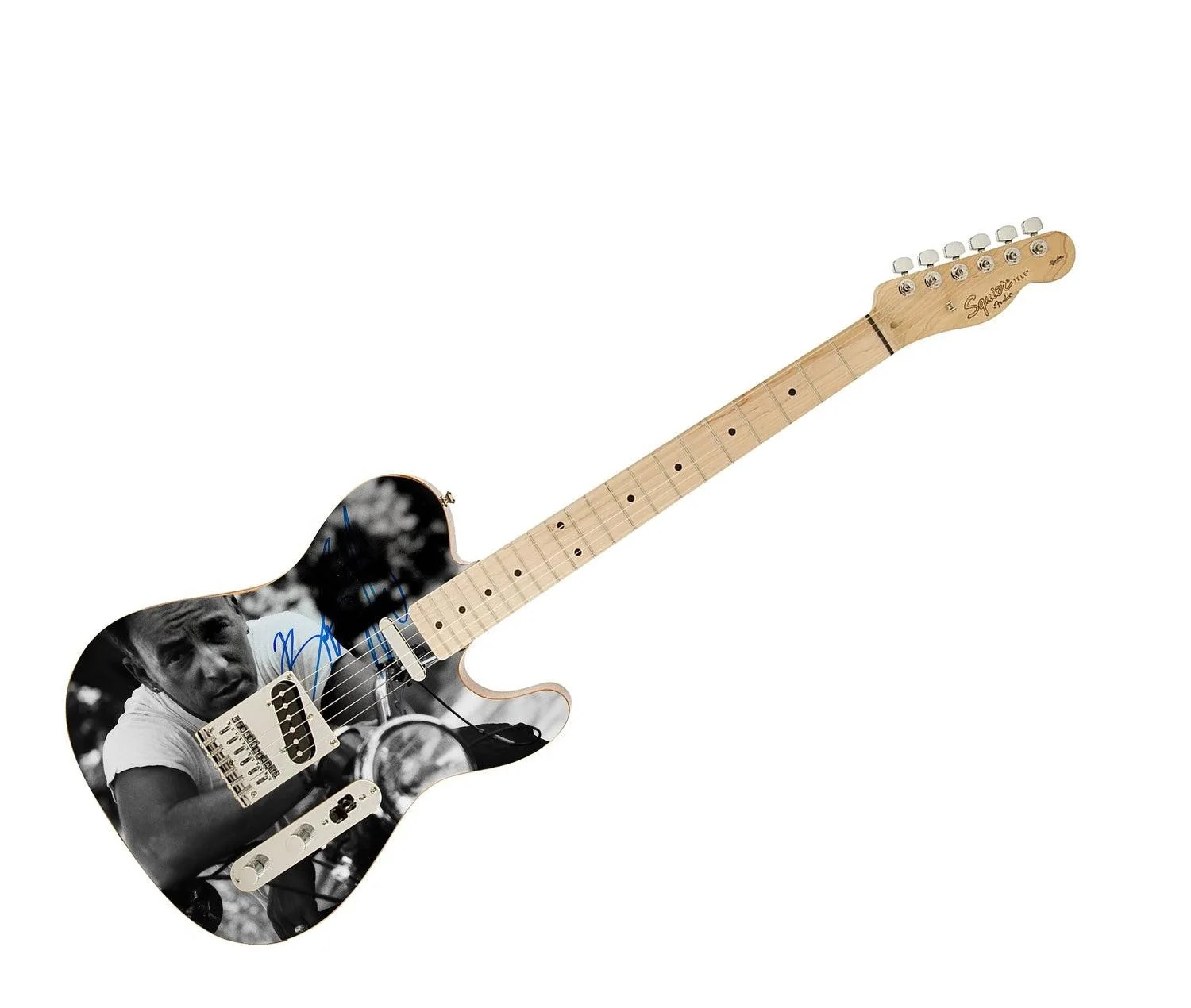 Bruce Springsteen Signed Autographed On Motorcycle Photo Graphics Fender Guitar, image 3