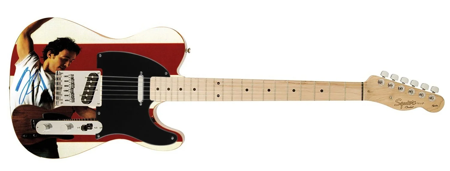 Bruce Springsteen Signed Autographed Born in USA Photo Graphics Fender Guitar, image 2