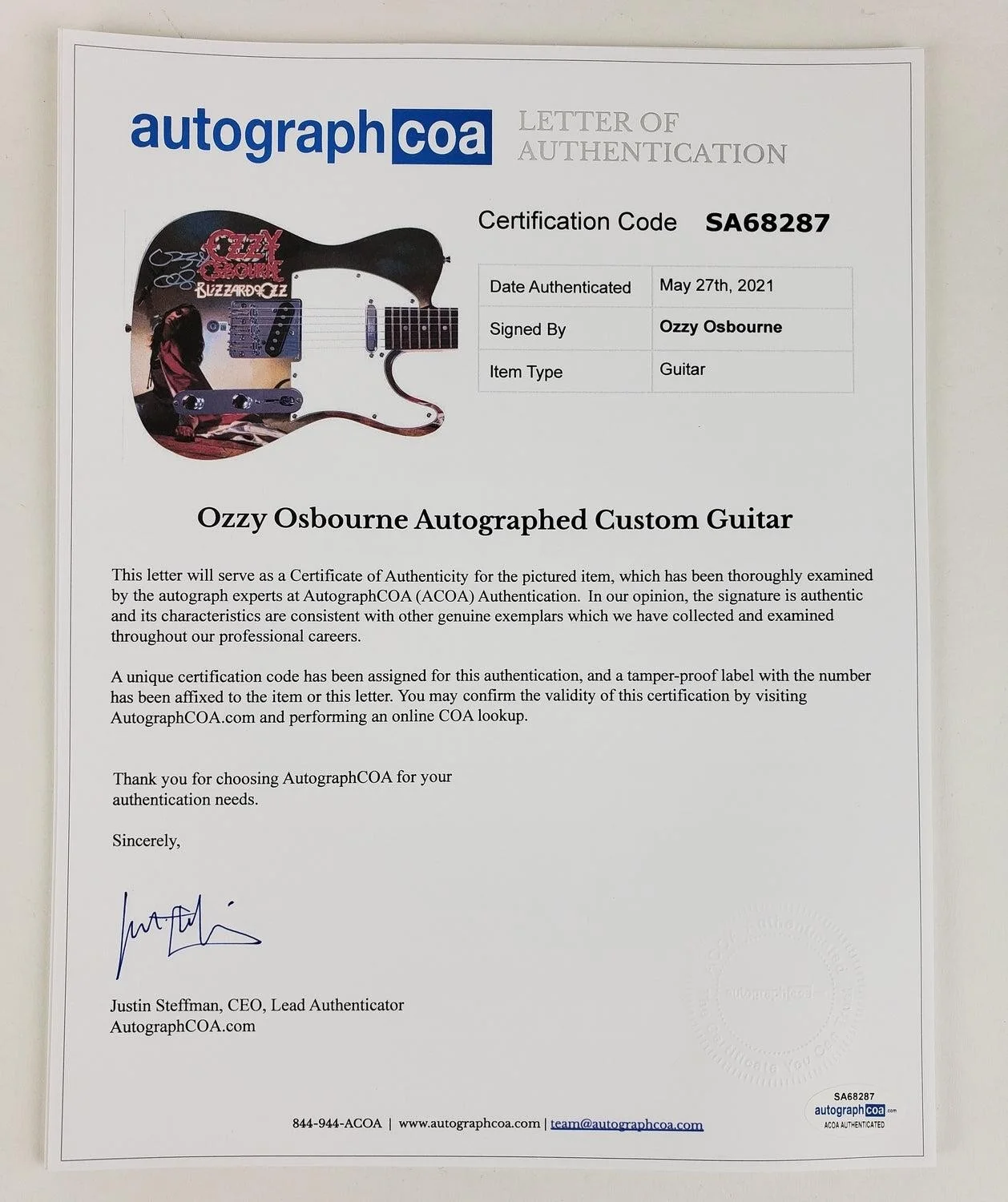 Ozzy Osbourne Autographed Blizzard Of Ozz Album Lp Graphics Photo Guitar BAS Wit, изображение 4