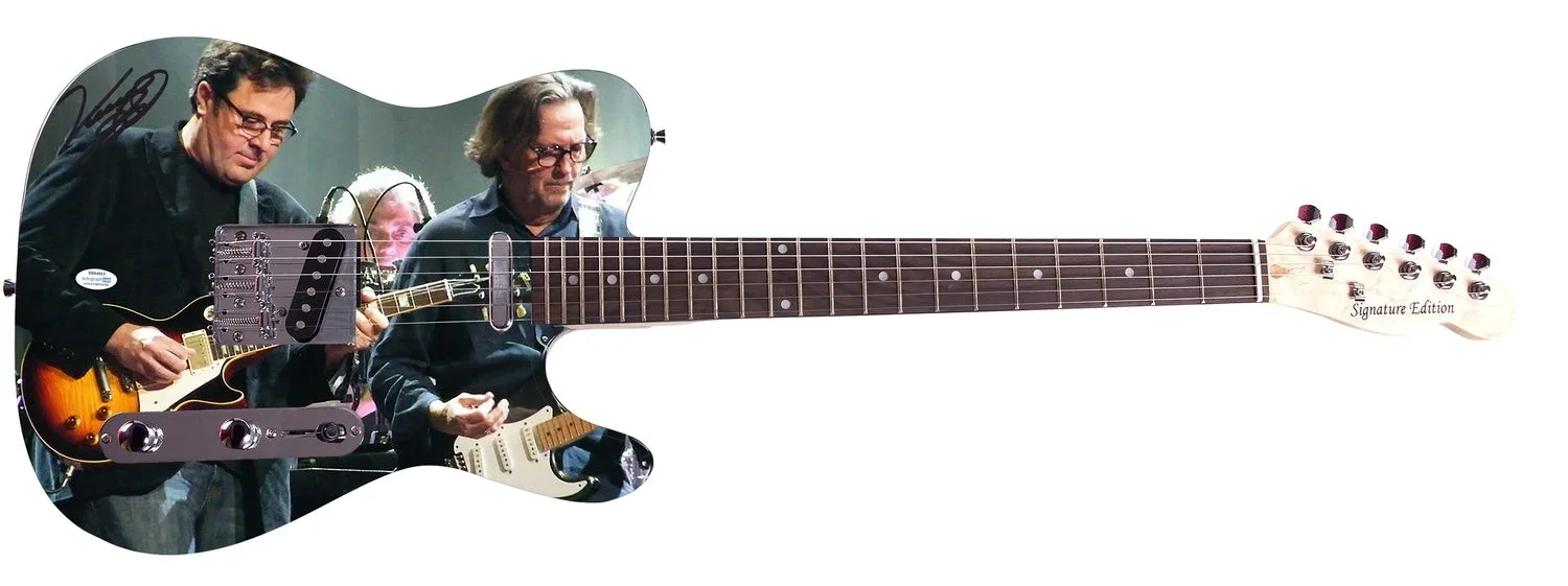 Vince Gill w Eric Clapton Autographed Custom Graphics Photo Guitar ACOA, image 2