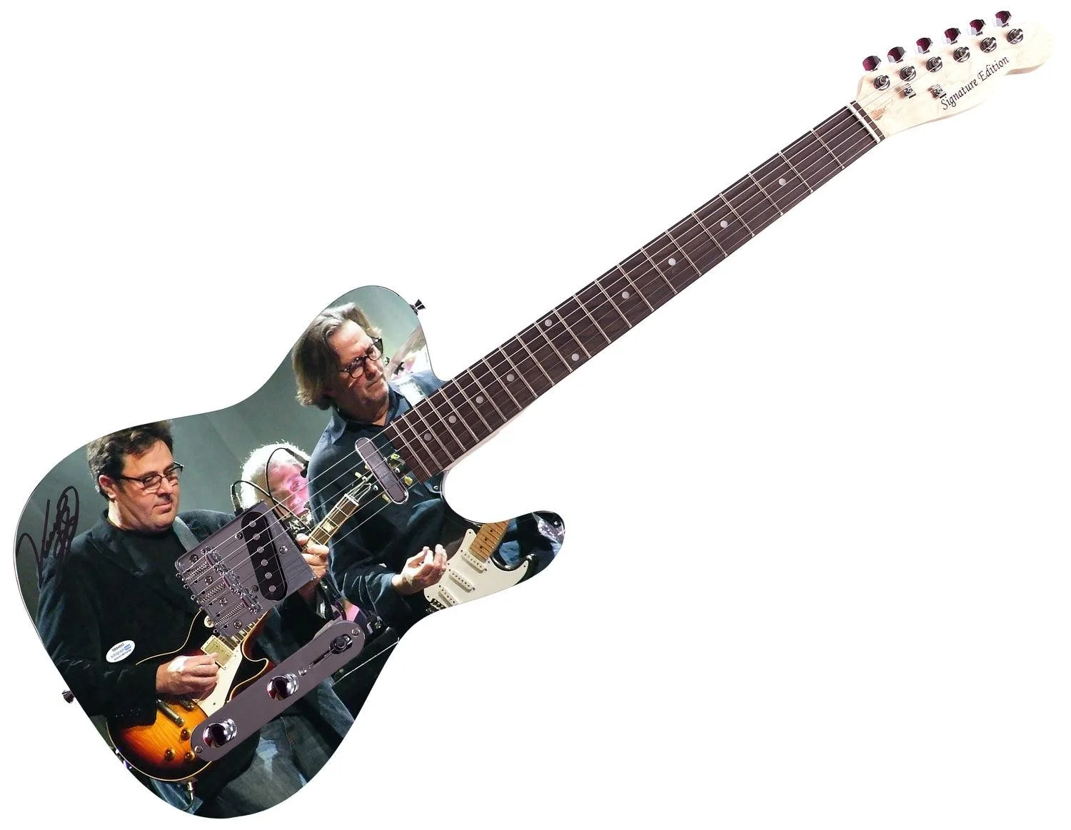 Vince Gill w Eric Clapton Autographed Custom Graphics Photo Guitar ACOA, image 3