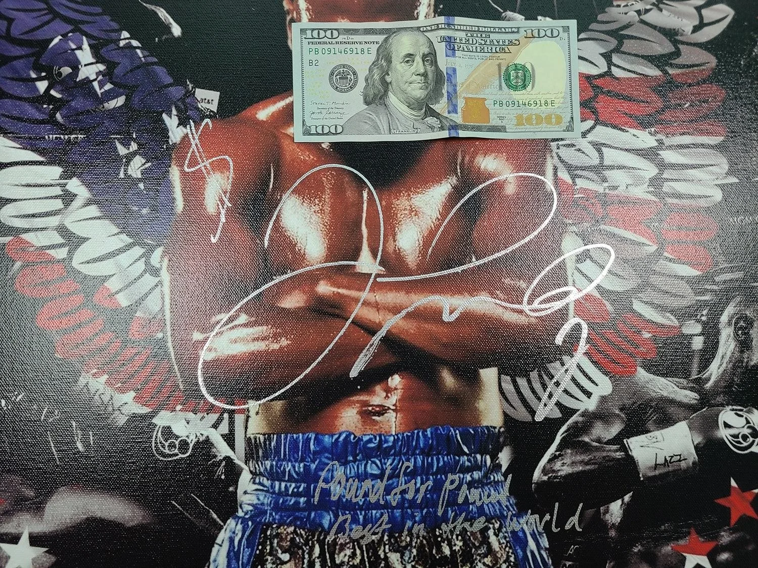 Floyd Money Mayweather Jr. Autographed w Pound4Pound Best Quote Art Framed Canva, изображение 4