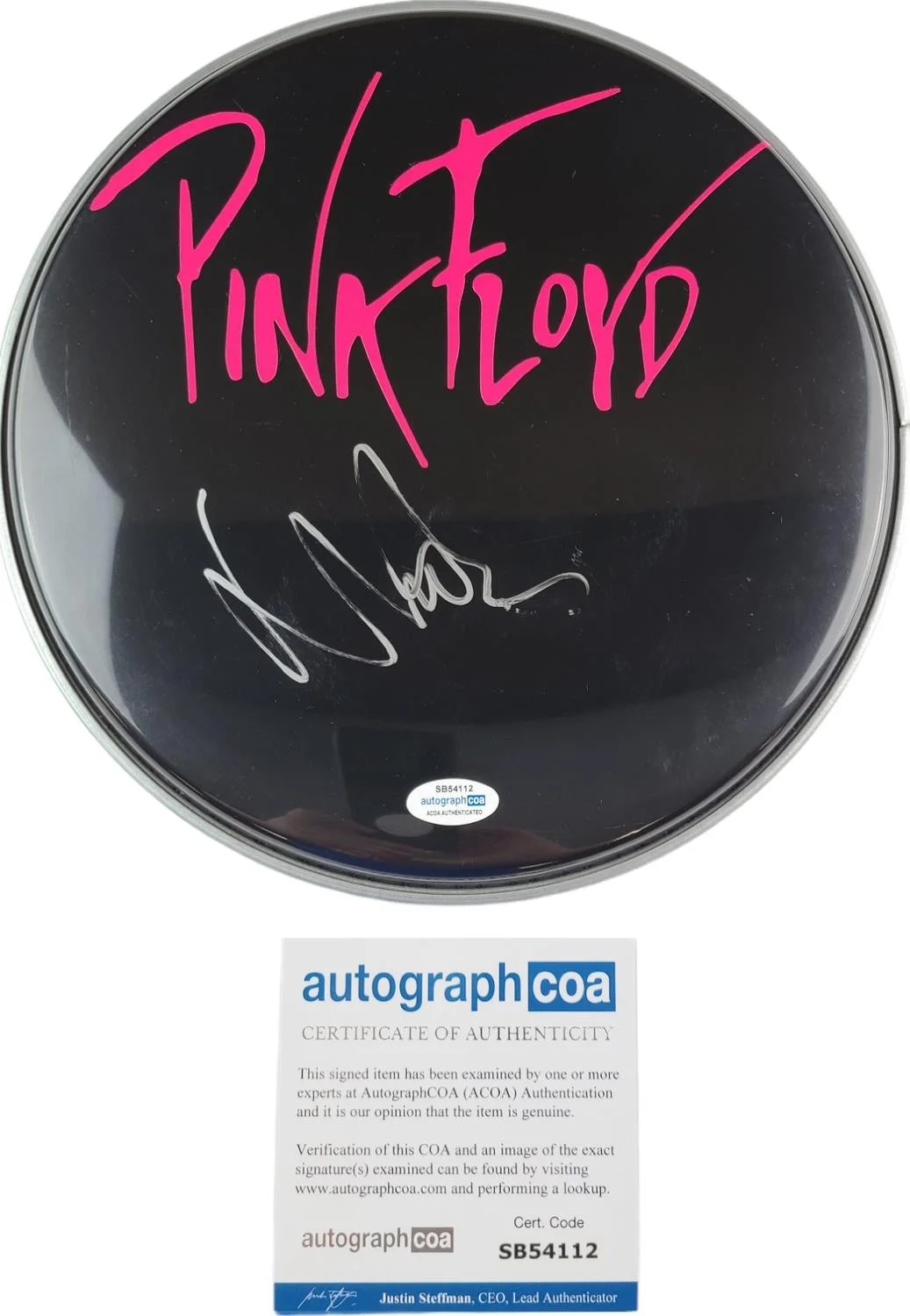 Pink Floyd Nick Mason Signed Custom Framed Drum Head Drumhead Display ACOA, image 2