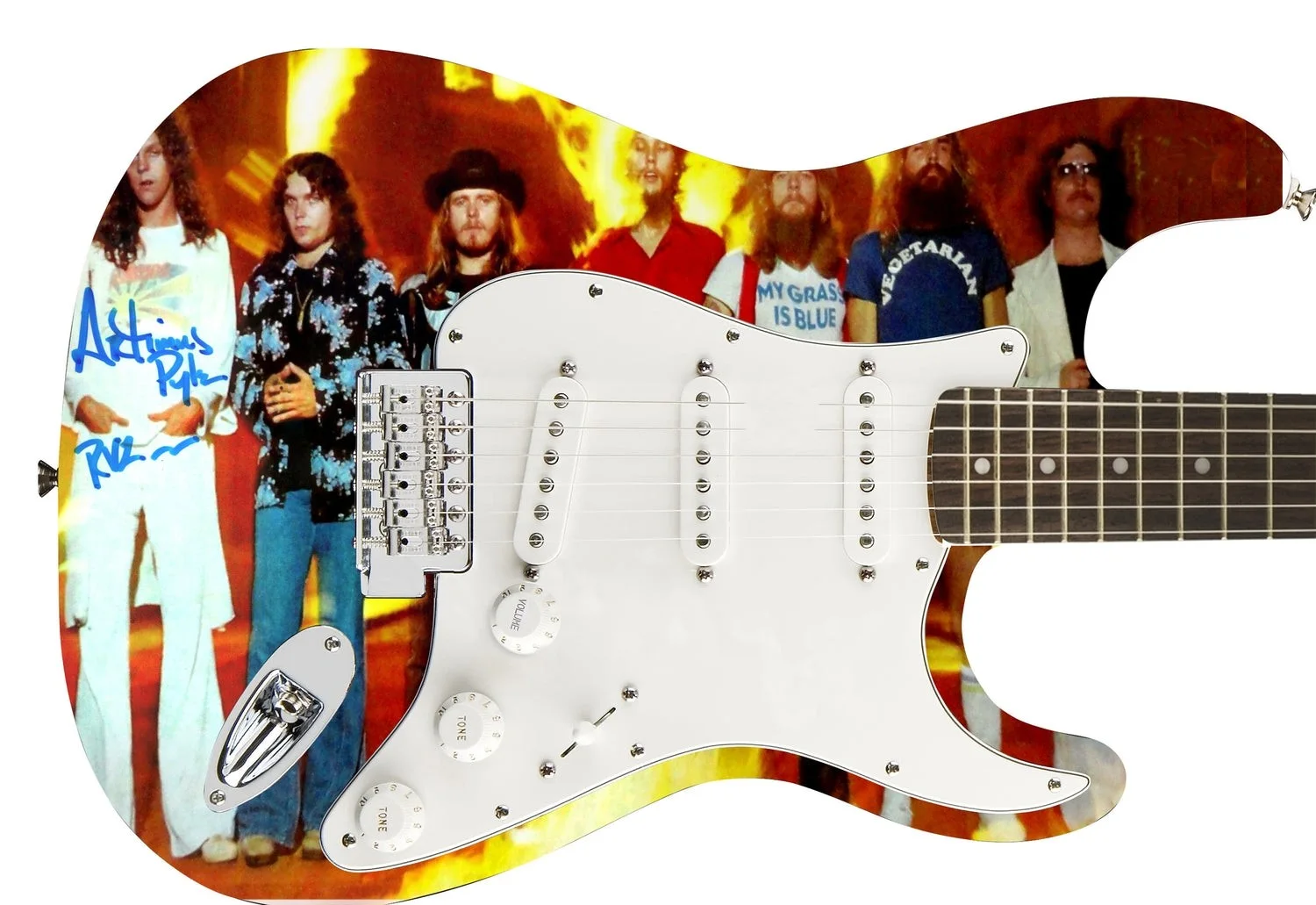 Lynyrd Skynyrd Signed Autographed Street Survivors Photo Graphics Fender Guitar, изображение 2