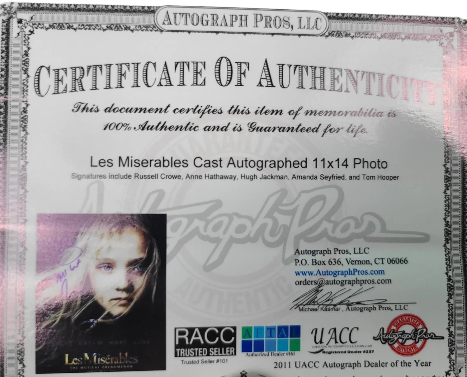 Les Miserables Autographed Photo Display Russell Crowe Anne Hathaway Hugh Jackma, изображение 2