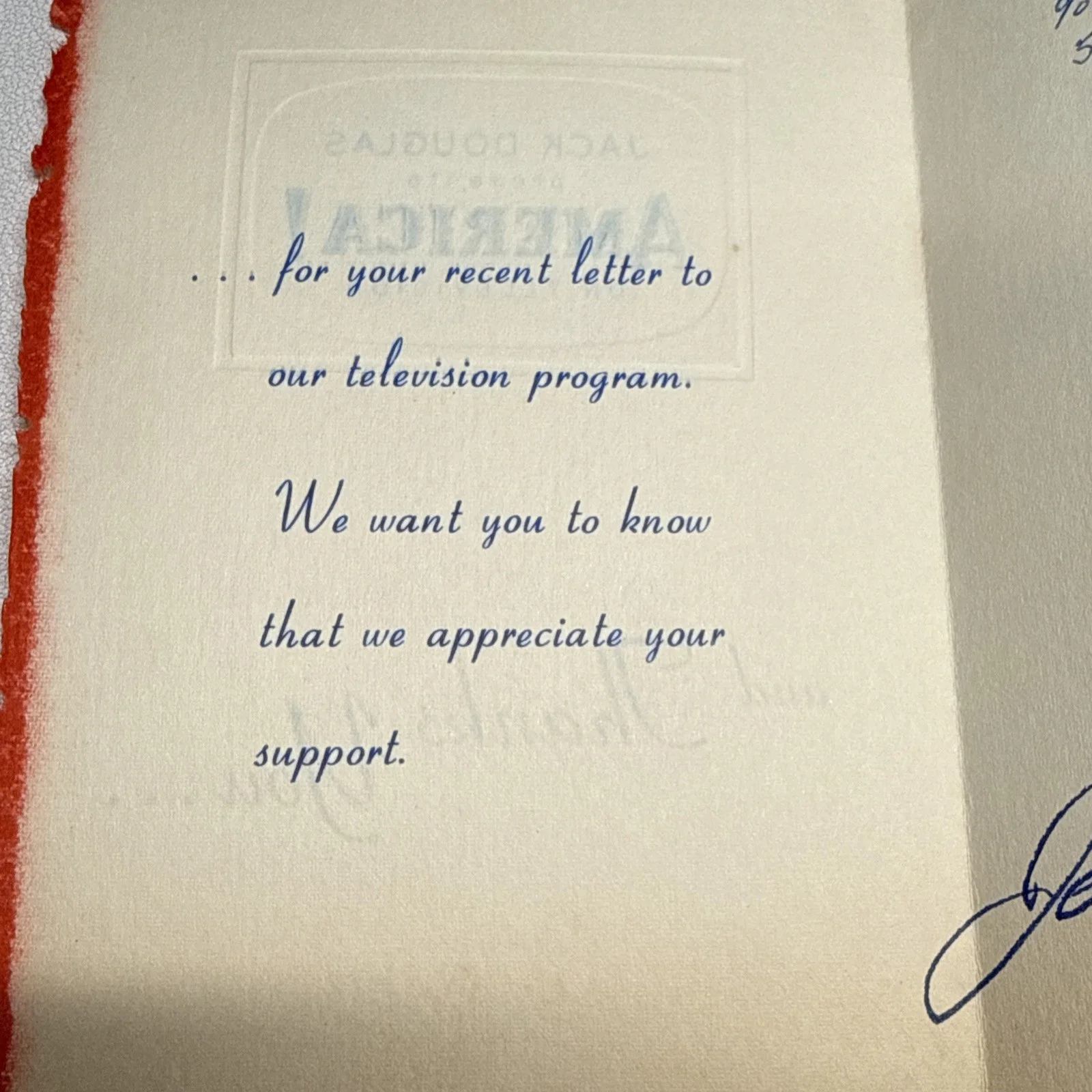 Orig JACK DOUGLAS Presents AMERICA! 1965 TV Show Autograph Signed Card, изображение 2