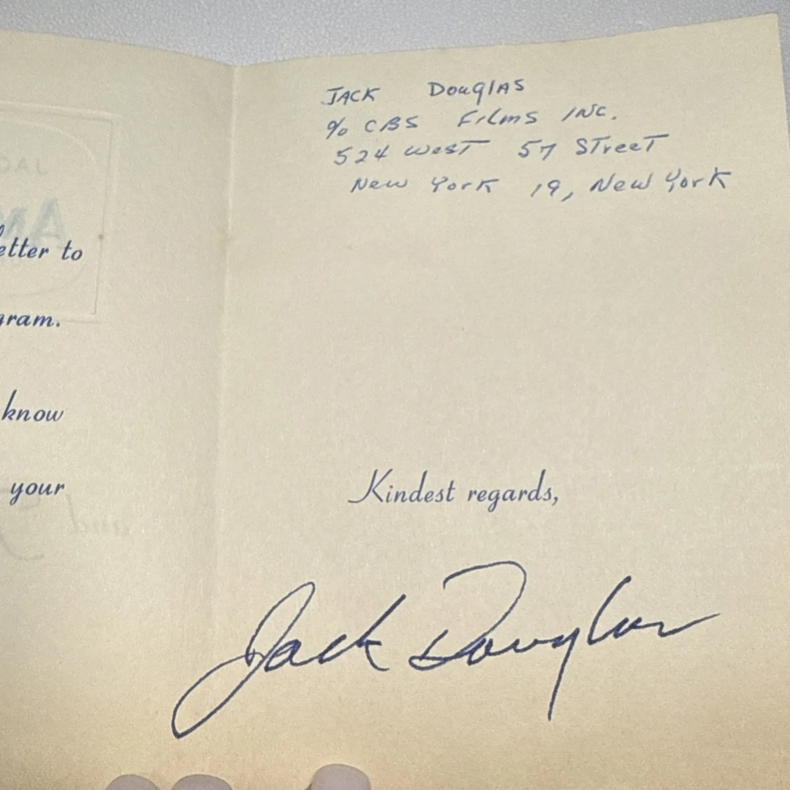 Orig JACK DOUGLAS Presents AMERICA! 1965 TV Show Autograph Signed Card, изображение 3